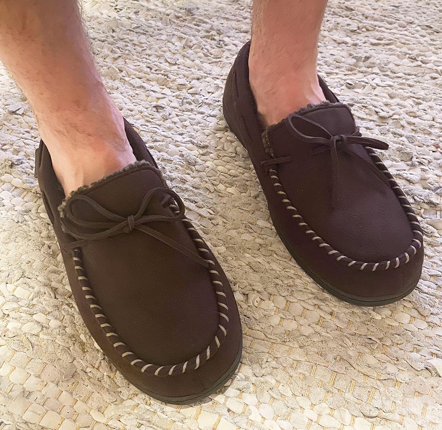 imageDearfoams Mens Microsuede Moccasin with Tie SlipperCoffee