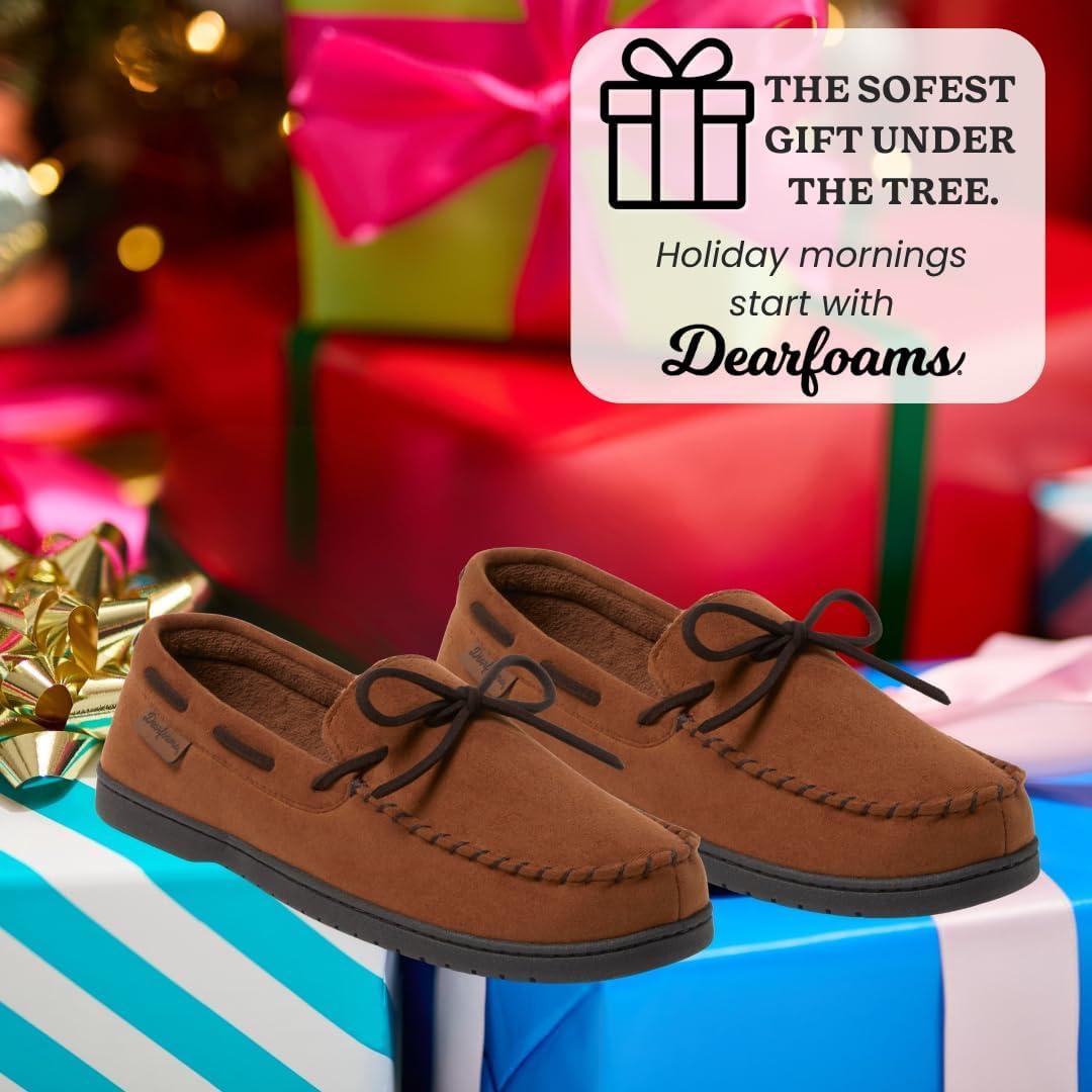 imageDearfoams Mens Microsuede Moccasin with Tie SlipperTan