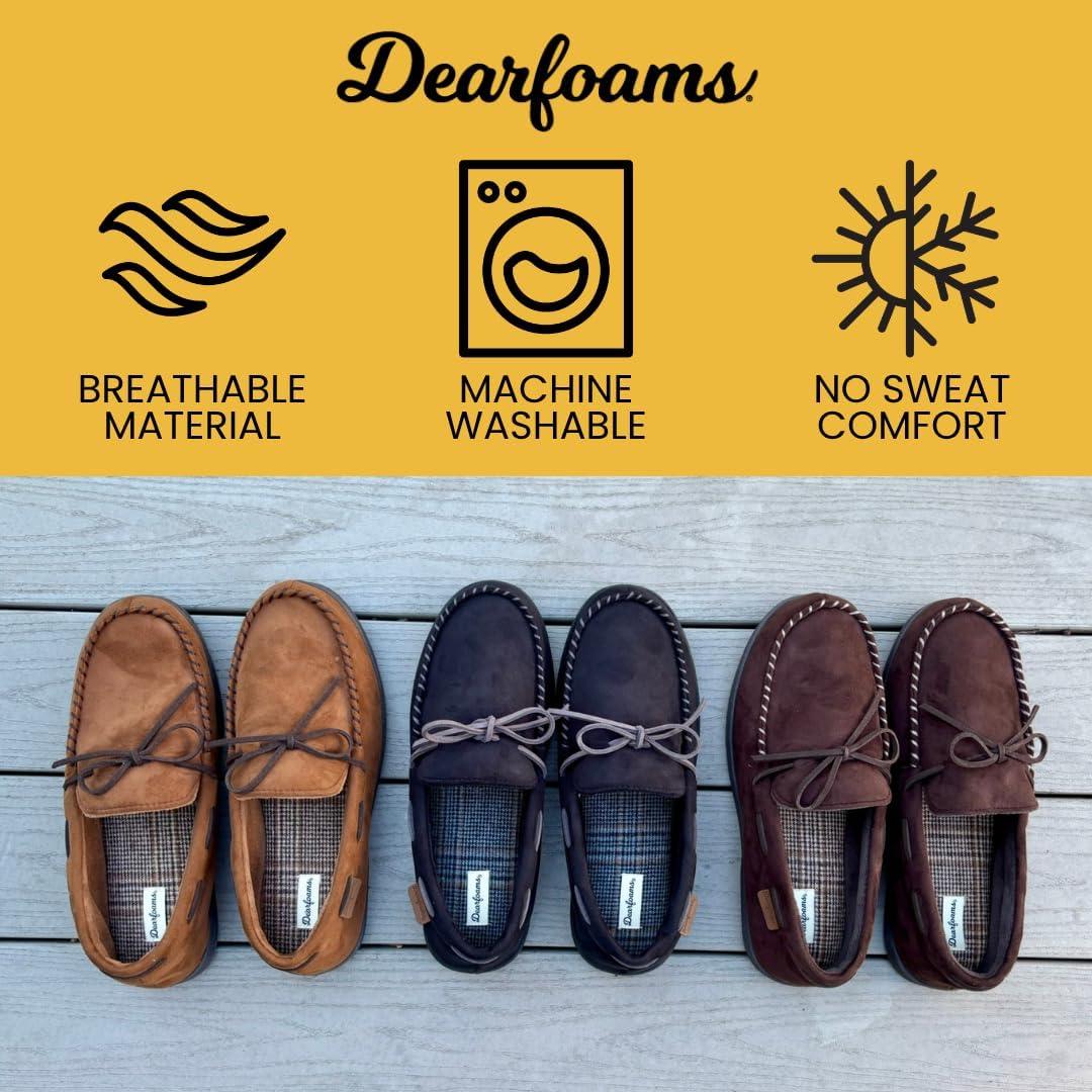 imageDearfoams Mens Microsuede Moccasin with Tie SlipperTan