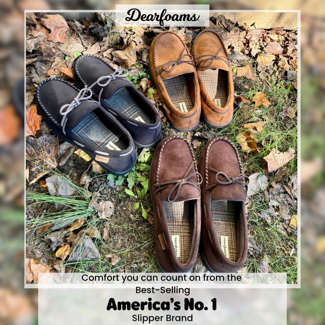 imageDearfoams Mens Microsuede Moccasin with Tie SlipperTan
