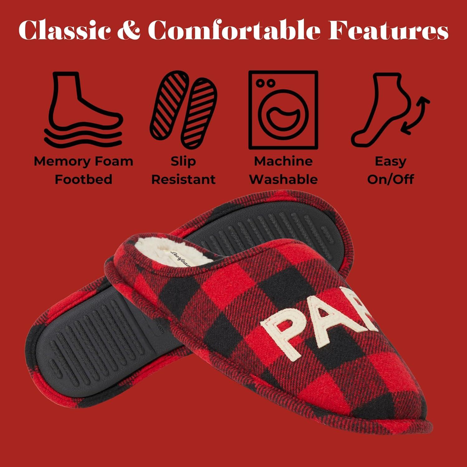 imageDearfoams Mens Papa Bear Matching Family Gifts for Dad Clog SlipperBuffalo Plaid
