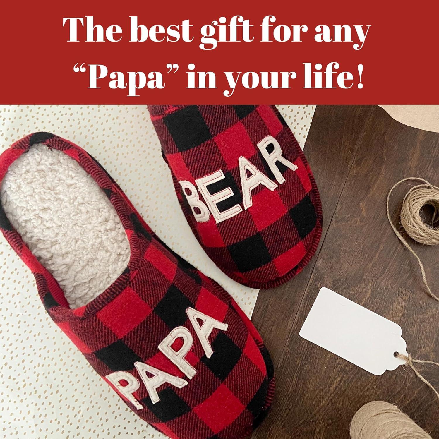 imageDearfoams Mens Papa Bear Matching Family Gifts for Dad Clog SlipperBuffalo Plaid