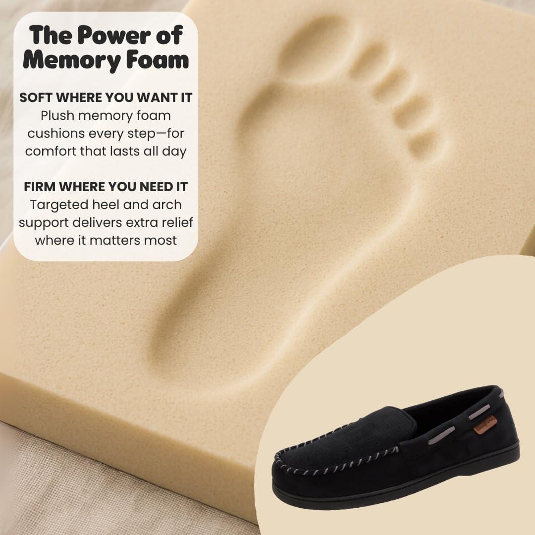 imageDearfoams mens Keaton Memory Foam Indoor Outdoor Moccasin With Wide Widths SlipperBlack Perforated