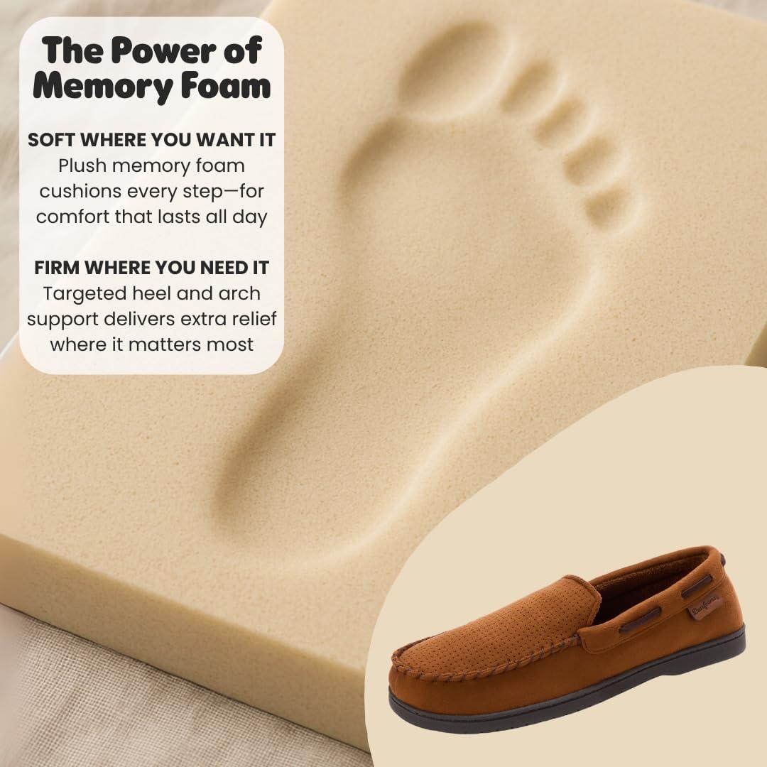 imageDearfoams mens Keaton Memory Foam Indoor Outdoor Moccasin With Wide Widths SlipperTan Perforated