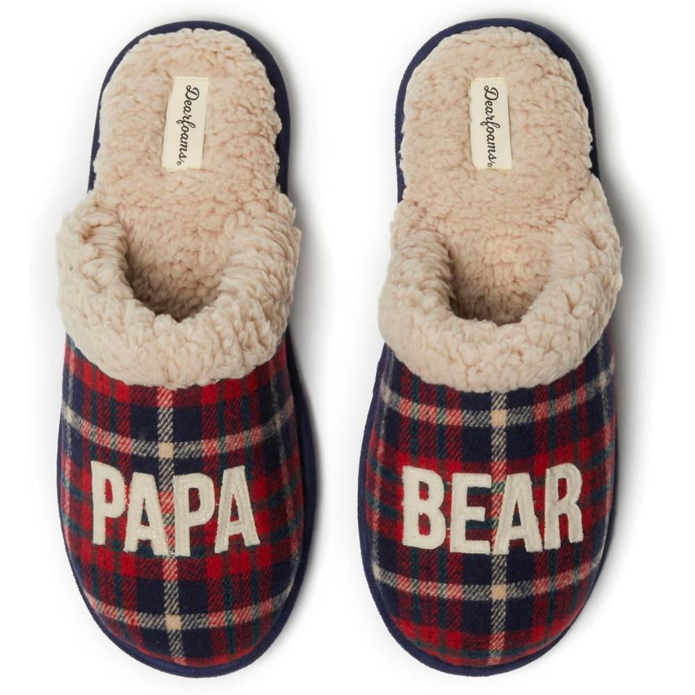 imageDearfoams Mens Papa Bear Matching Family Gifts for Dad Clog SlipperPeacoat