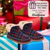 imageDearfoams Mens Brixen IndoorOutdoor Memory Foam Boot Alpine Camping Cozy Slipper House Shoe AnkleNavy Plaid