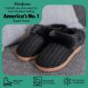imageDearfoams Womens Memory Foam Cozy Soft House Slippers Gifts for Women Hannah Knit Clog House ShoesBlack Solid