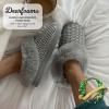 imageDearfoams Womens Memory Foam Cozy Soft House Slippers Gifts for Women Hannah Knit Clog House ShoesSleet Solid