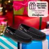 imageDearfoams mens Keaton Memory Foam Indoor Outdoor Moccasin With Wide Widths SlipperBlack Perforated