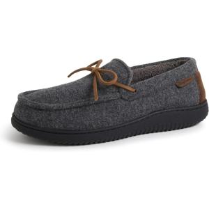 imageDearfoams Mens Energy Return Comfort IndoorOutdoor Memory Foam Moccasin with TieDark Heather Grey Wool Blend