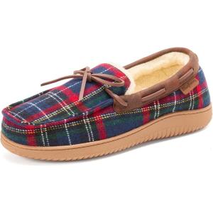 imageDearfoams Mens Indoor Outdoor Breathable Pierce Moccasin SlipperBlue Plaid
