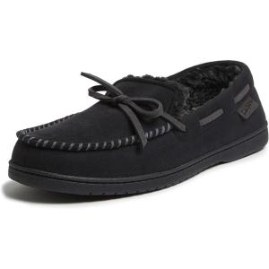 imageDearfoams Mens Microsuede Moccasin with Tie SlipperBlack