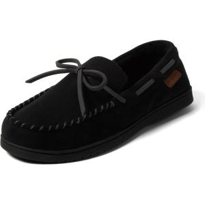 imageDearfoams Mens Microsuede Moccasin with Tie SlipperSolid Black