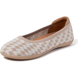 imageDearfoams Womens Fashion Casual Comfortable Slip on Misty Ballet FlatsNude Houndstooth