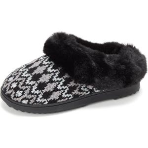 imageDearfoams Womens Memory Foam Cozy Soft House Slippers Gifts for Women Hannah Knit Clog House ShoesBlack Fairisle