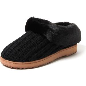 imageDearfoams Womens Memory Foam Cozy Soft House Slippers Gifts for Women Hannah Knit Clog House ShoesBlack Solid