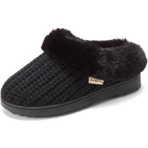 imageDearfoams Womens Memory Foam Cozy Soft House Slippers Gifts for Women Hannah Knit Clog House ShoesBlackBlack