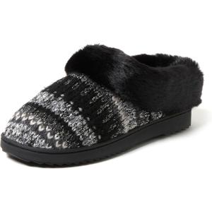 imageDearfoams Womens Memory Foam Cozy Soft House Slippers Gifts for Women Hannah Knit Clog House ShoesBlackWhite