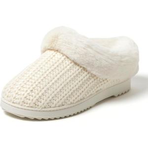 imageDearfoams Womens Memory Foam Cozy Soft House Slippers Gifts for Women Hannah Knit Clog House ShoesCream