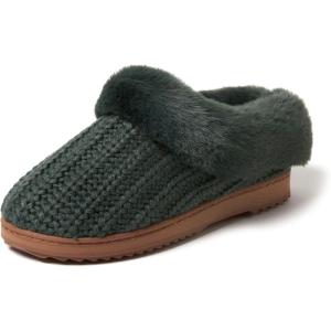 imageDearfoams Womens Memory Foam Cozy Soft House Slippers Gifts for Women Hannah Knit Clog House ShoesForest