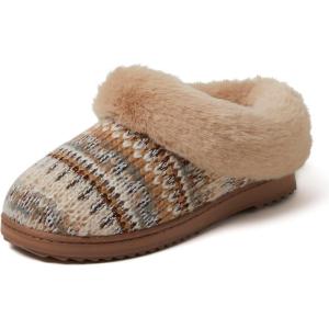 imageDearfoams Womens Memory Foam Cozy Soft House Slippers Gifts for Women Hannah Knit Clog House ShoesLatte