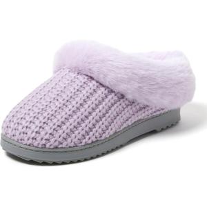 imageDearfoams Womens Memory Foam Cozy Soft House Slippers Gifts for Women Hannah Knit Clog House ShoesLight Purple