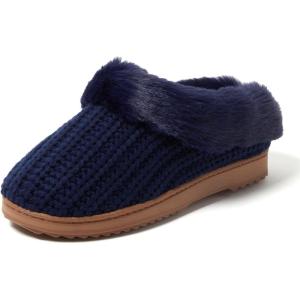 imageDearfoams Womens Memory Foam Cozy Soft House Slippers Gifts for Women Hannah Knit Clog House ShoesPeacoat Solid