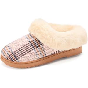 imageDearfoams Womens Memory Foam Cozy Soft House Slippers Gifts for Women Hannah Knit Clog House ShoesPink Plaid