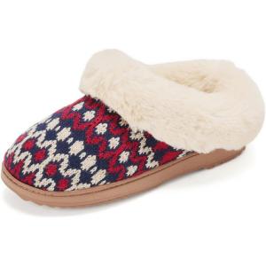imageDearfoams Womens Memory Foam Cozy Soft House Slippers Gifts for Women Hannah Knit Clog House ShoesRed Fairisle
