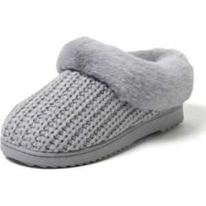 imageDearfoams Womens Memory Foam Cozy Soft House Slippers Gifts for Women Hannah Knit Clog House ShoesSleet Solid