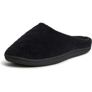imageDearfoams Womens Memory Foam Indoor House Slippers Leslie Terry Clog House Shoes with Wide WidthsBlack Terry