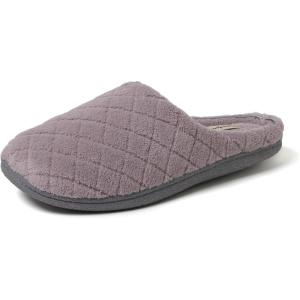 imageDearfoams Womens Memory Foam Indoor House Slippers Leslie Terry Clog House Shoes with Wide WidthsFrosted Plum Terry