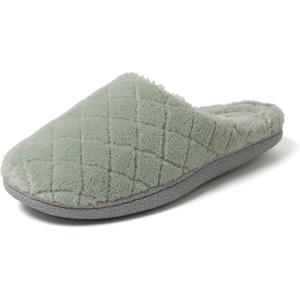 imageDearfoams Womens Memory Foam Indoor House Slippers Leslie Terry Clog House Shoes with Wide WidthsJuniper Green Terry