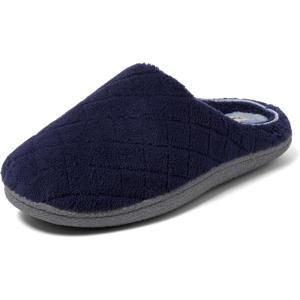 imageDearfoams Womens Memory Foam Indoor House Slippers Leslie Terry Clog House Shoes with Wide WidthsPeacoat Navy Terry