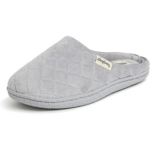 imageDearfoams Womens Memory Foam Indoor House Slippers Leslie Terry Clog House Shoes with Wide WidthsSleet Velour