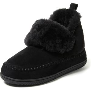 imageDearfoams Womens Slippers Memory Foam Cozy Moritz Bootie  Camping Essentials and Travel SlippersBlack