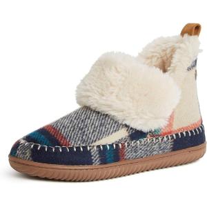 imageDearfoams Womens Slippers Memory Foam Cozy Moritz Bootie  Camping Essentials and Travel SlippersNavy Plaid