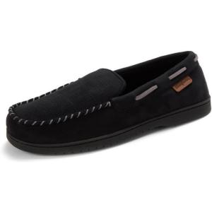 imageDearfoams mens Keaton Memory Foam Indoor Outdoor Moccasin With Wide Widths SlipperBlack Perforated