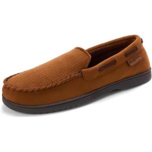 imageDearfoams mens Keaton Memory Foam Indoor Outdoor Moccasin With Wide Widths SlipperTan Perforated