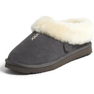 imageFireside By Dearfoams Womens Adelaide Slippers Genuine Shearling Suede Scuff Memory Foam Slipin House ShoesGrey