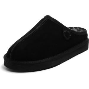 imageFireside by Dearfoams Womens Greta Genuine Shearling Clog Slippers 100 Natural Suede Clogs for Outdoor ampamp IndoorBlack