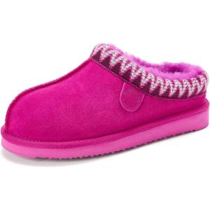 imageFireside by Dearfoams Womens Greta Genuine Shearling Clog Slippers 100 Natural Suede Clogs for Outdoor ampamp IndoorMystic Purple Taping