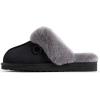 imageFireside By Dearfoams Womens Sydney Slippers Genuine Shearling Suede Scuffs Memory Foam Slipin House ShoesBlackGrey Fur