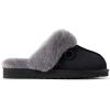 imageFireside By Dearfoams Womens Sydney Slippers Genuine Shearling Suede Scuffs Memory Foam Slipin House ShoesBlackGrey Fur