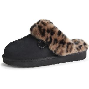 imageFireside By Dearfoams Womens Sydney Slippers Genuine Shearling Suede Scuffs Memory Foam Slipin House ShoesBlack Combo