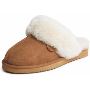 imageFireside By Dearfoams Womens Sydney Slippers Genuine Shearling Suede Scuffs Memory Foam Slipin House ShoesChestnut