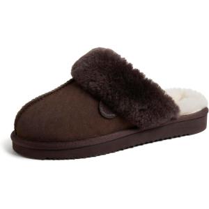 imageFireside By Dearfoams Womens Sydney Slippers Genuine Shearling Suede Scuffs Memory Foam Slipin House ShoesCoffee
