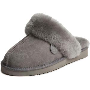 imageFireside By Dearfoams Womens Sydney Slippers Genuine Shearling Suede Scuffs Memory Foam Slipin House ShoesGrey