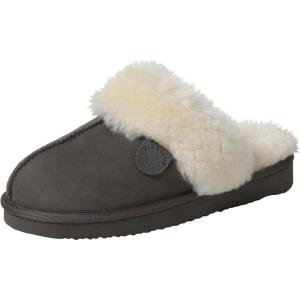 imageFireside By Dearfoams Womens Sydney Slippers Genuine Shearling Suede Scuffs Memory Foam Slipin House ShoesGrey Multi