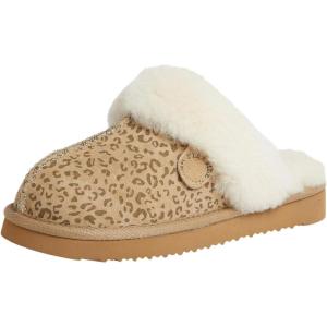 imageFireside By Dearfoams Womens Sydney Slippers Genuine Shearling Suede Scuffs Memory Foam Slipin House ShoesLeopard